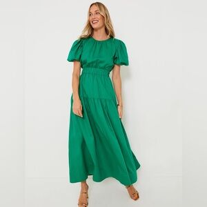 Tuckernuck Hyacinth House Ginny Green Puff Sleeve Maxi Dress Sz S Wedding Preppy